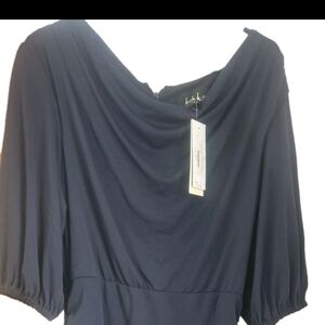Nicole Miller Navy Draped Blouse